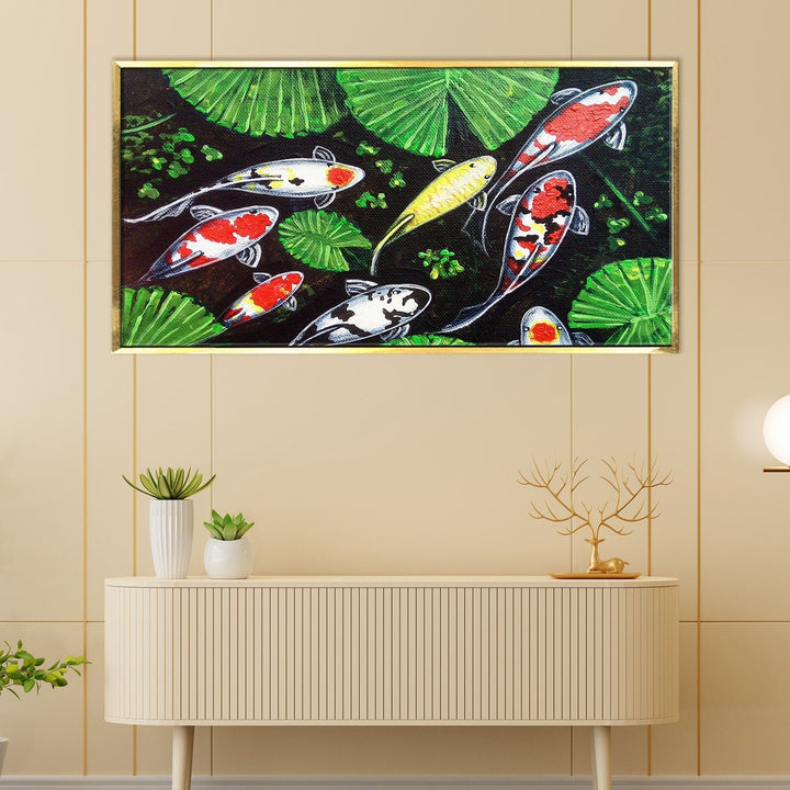 Feng Shui Koi Fish Canvas Painting Framed For Living Room Wall Decoration