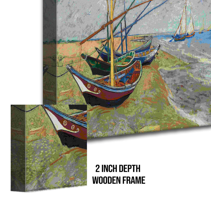 Fishing Boats on the Beach Wall Art Large Size - Modern Canvas Prints of Vincent Van Gogh Paintings For Office Living Room Bedroom Home Décor. (VAWA07).