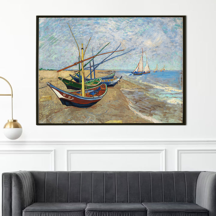 Fishing Boats on the Beach Wall Art Large Size - Modern Canvas Prints of Vincent Van Gogh Paintings For Office Living Room Bedroom Home Décor. (VAWA07).