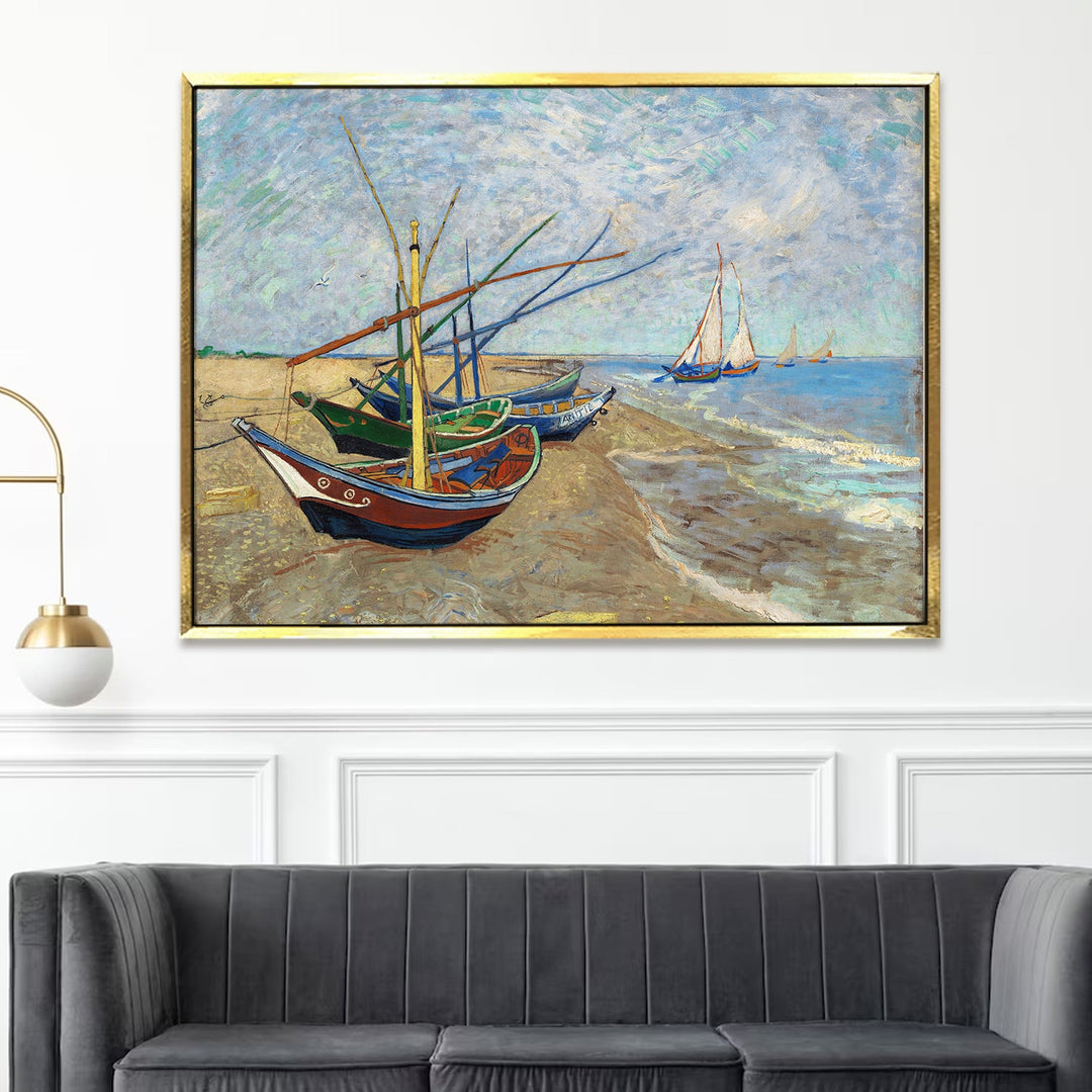 Fishing Boats on the Beach Wall Art Large Size - Modern Canvas Prints of Vincent Van Gogh Paintings For Office Living Room Bedroom Home Décor. (VAWA07).