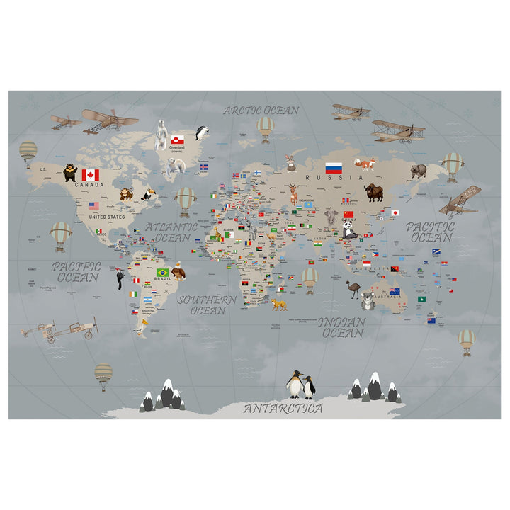 Flags of the World Children Map Wallpaper Murals for Kids Room Wall decoration