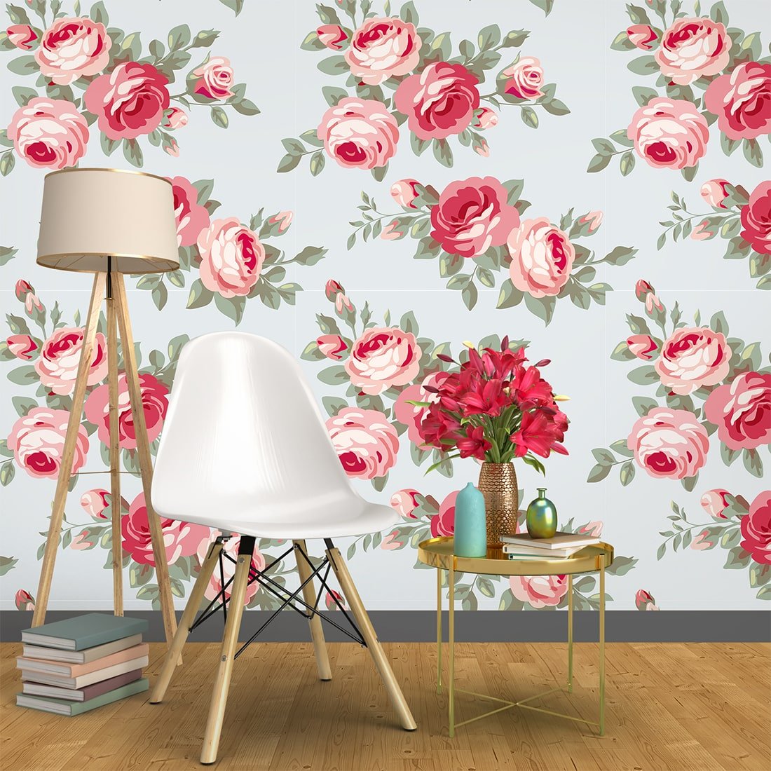 Floral & Botanical Vintage Roses Self Adhesive Wallpaper