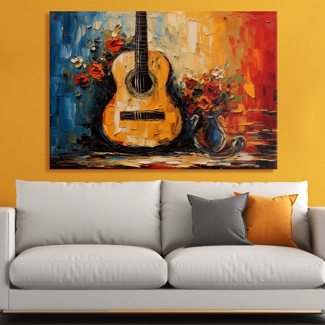 Framed Abstract Music Guotar Wall Art Painting For Home and Hotels Wall Decoration