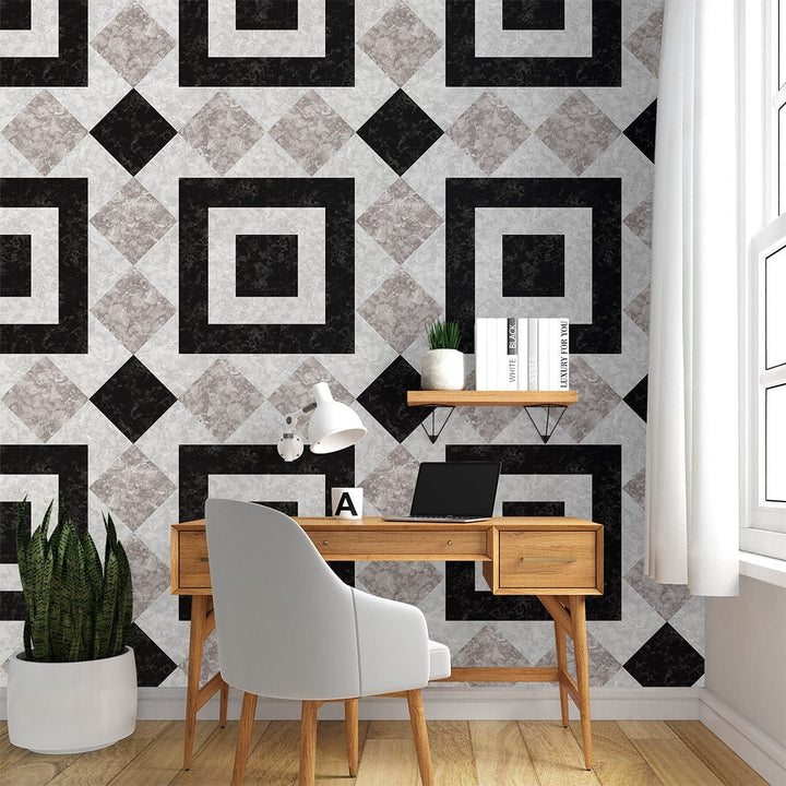 Geometric Black and white color stone wallpaper