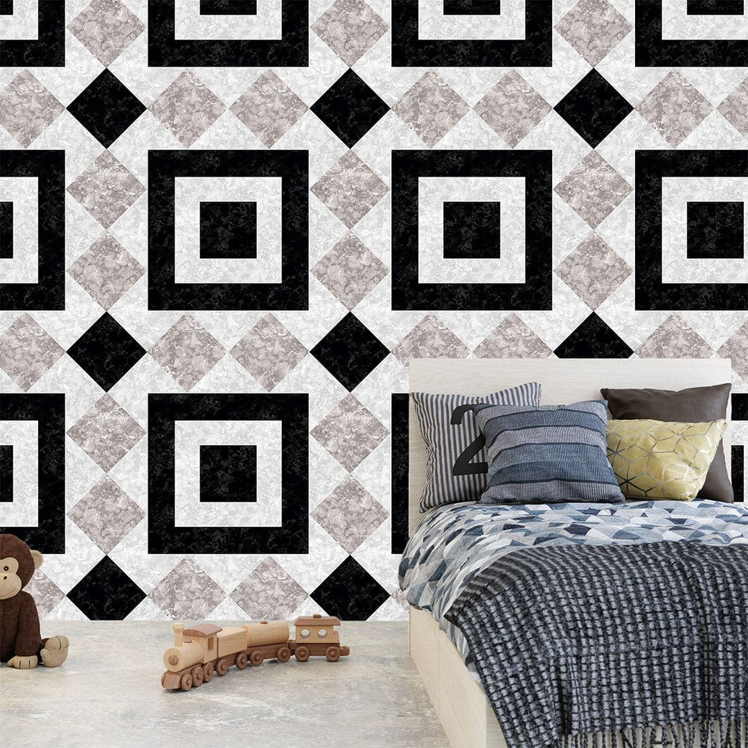 Geometric Black and white color stone wallpaper