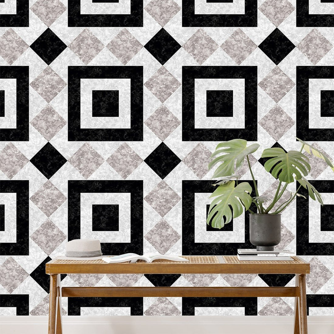 Geometric Black and white color stone wallpaper