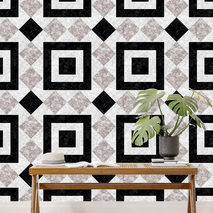 Geometric Black and white color stone wallpaper