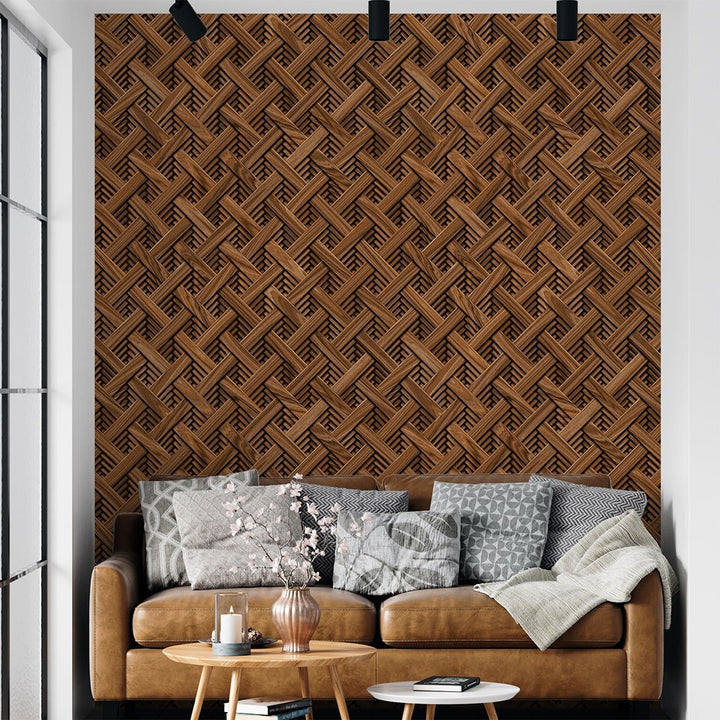 Geometric Gold Wood wallpaper for Home and Café Wall Decoration