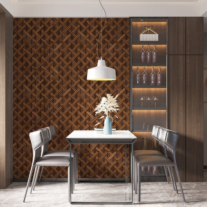 Geometric Gold Wood wallpaper for Home and Café Wall Decoration