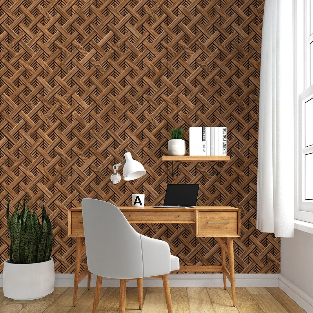 Geometric Gold Wood wallpaper for Home and Café Wall Decoration