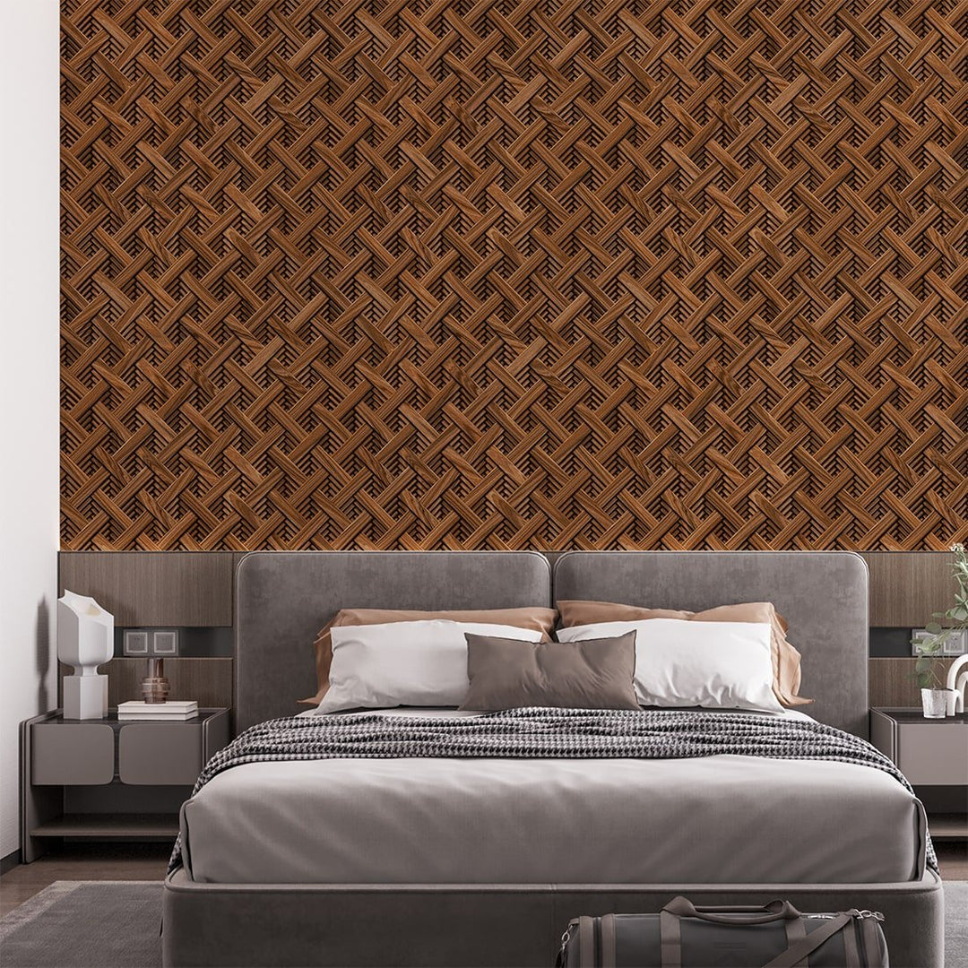 Geometric Gold Wood wallpaper for Home and Café Wall Decoration