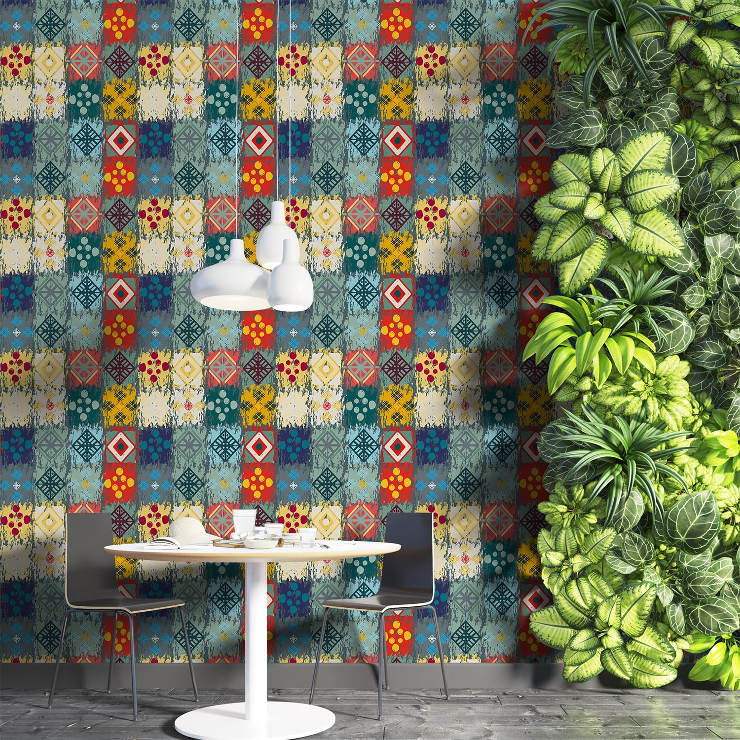 Geometric Multicolor Boho Wallpaper for living room Decoration.