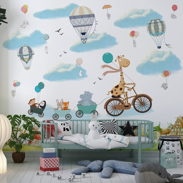 Giraffe Cycle Train Wall Mural for Baby Kids Room wall decoration