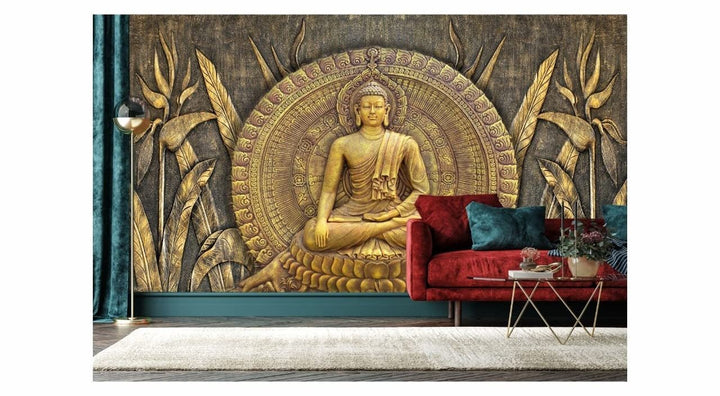 Golden Buddha Wallpaper Mural For Living Rooms and Hotel decoration