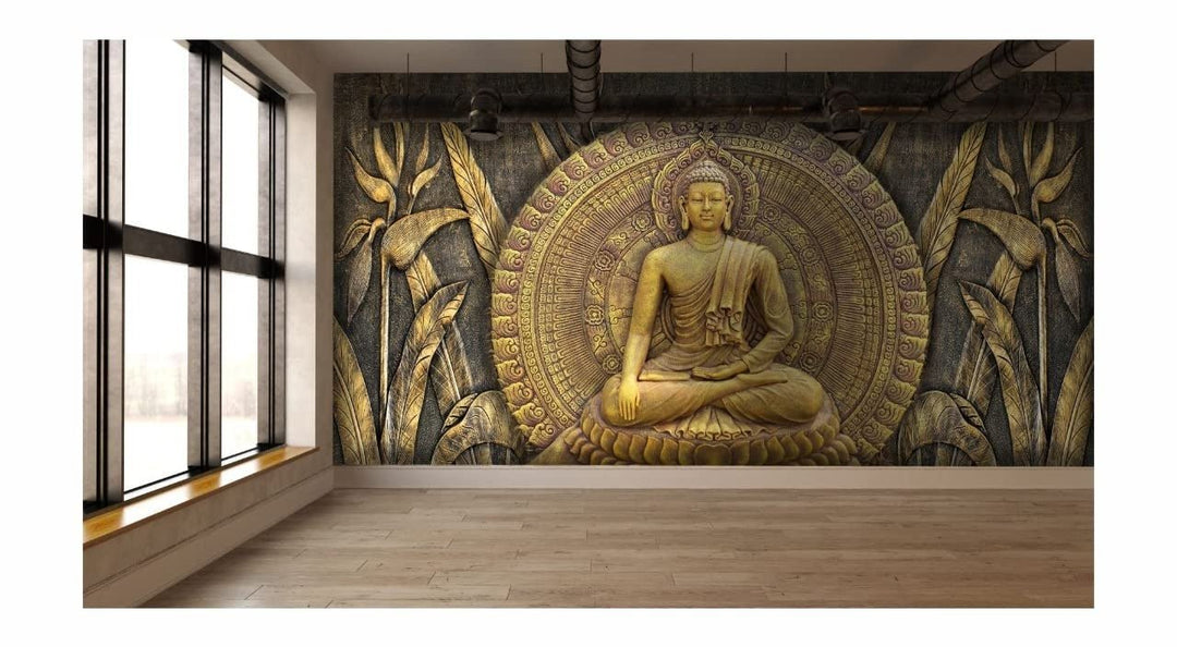 Golden Buddha Wallpaper Mural For Living Rooms and Hotel decoration