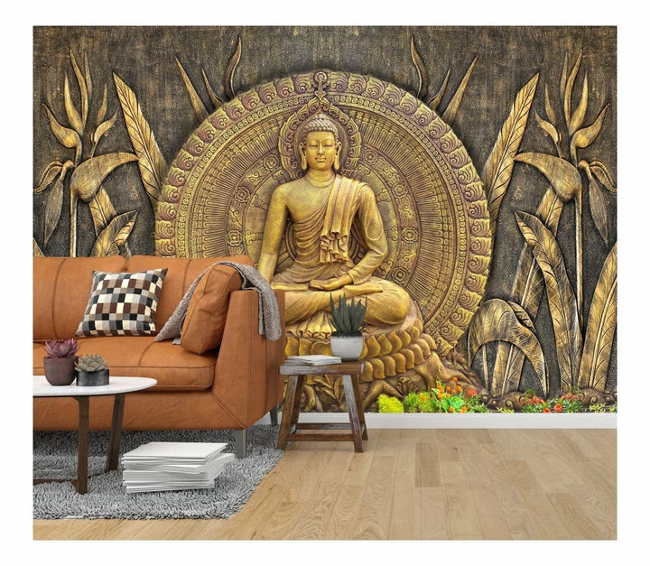 Golden Buddha Wallpaper Mural For Living Rooms and Hotel decoration