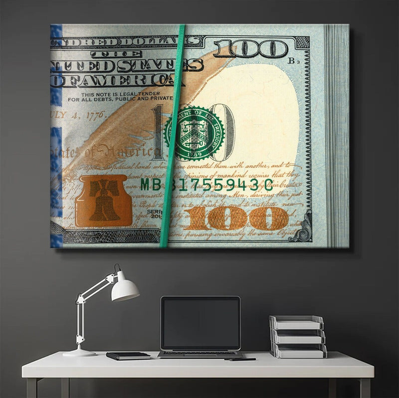 100 USD Bill Motivational Poster in Framed Canvas With Inspiring Quotes in Large Size for Office and Startups.