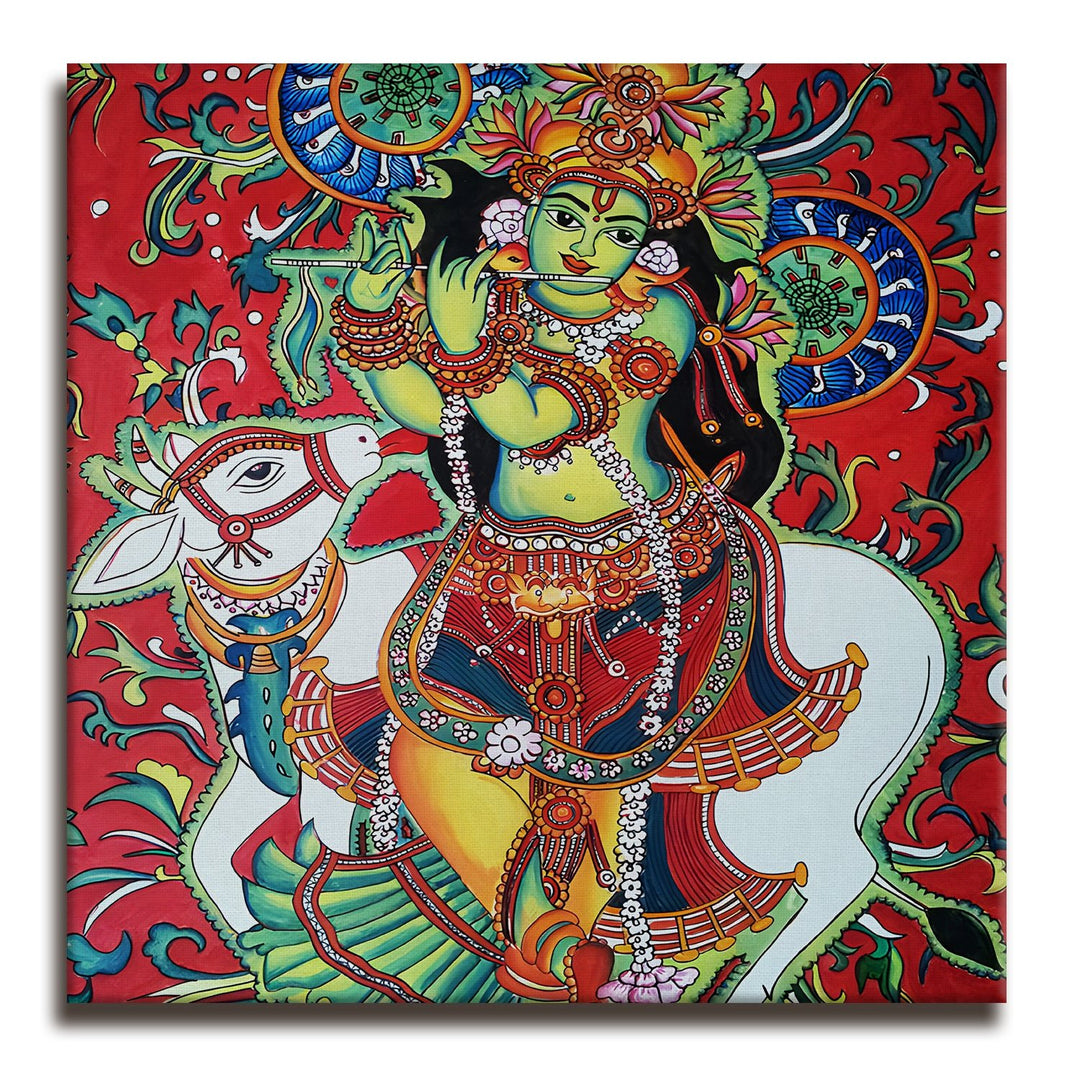 Indian Ethnic Kerala Mural Canvas Painting For Bedroom and Hotels Wall Decoration