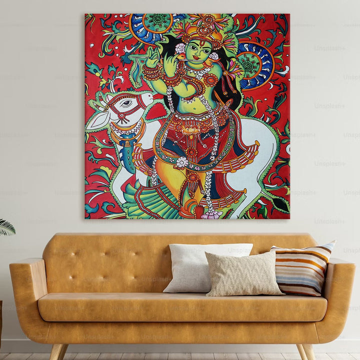 Indian Ethnic Kerala Mural Canvas Painting For Bedroom and Hotels Wall Decoration