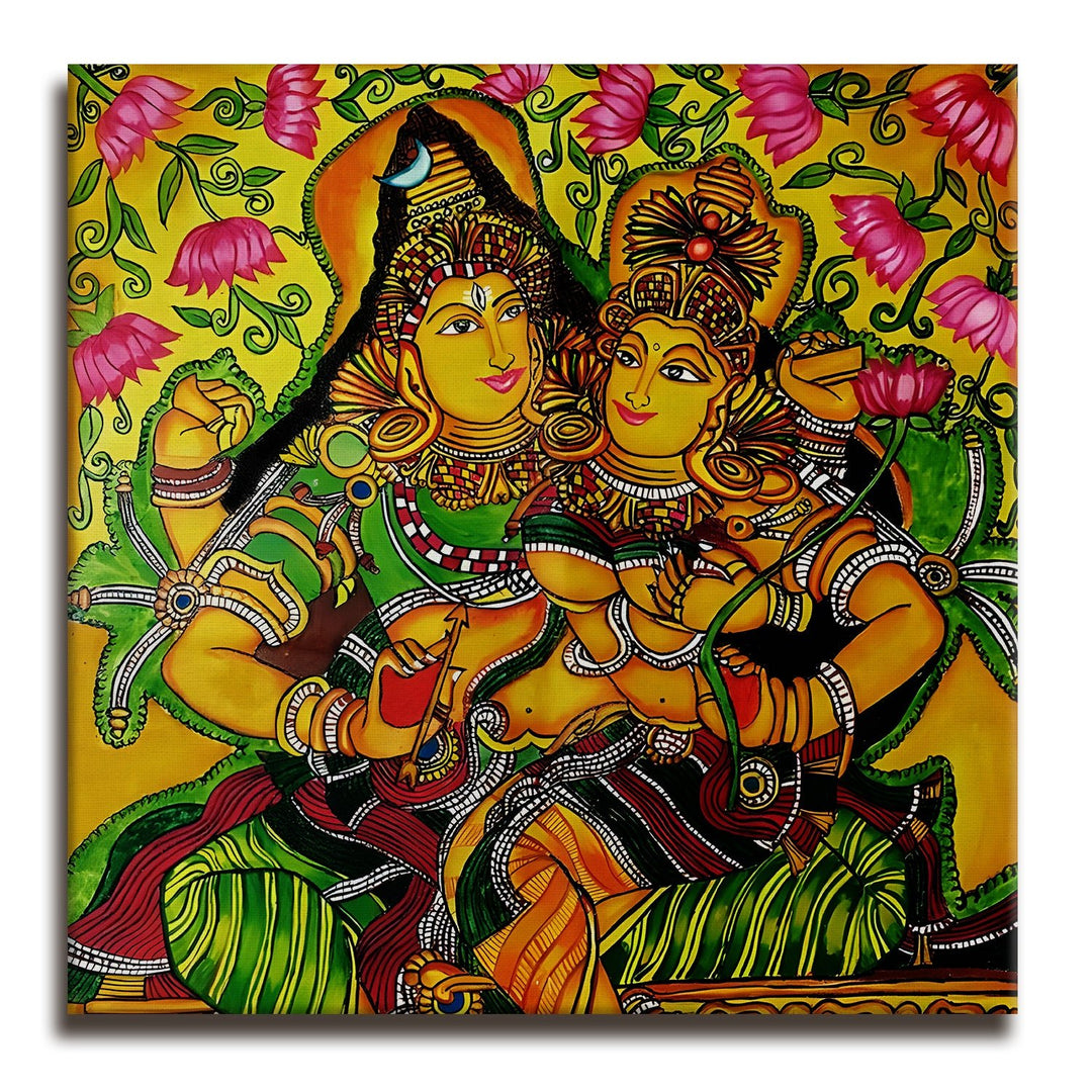 Indian Ethnic Kerala Mural Wall Art Canvas Painting For Home Decoration