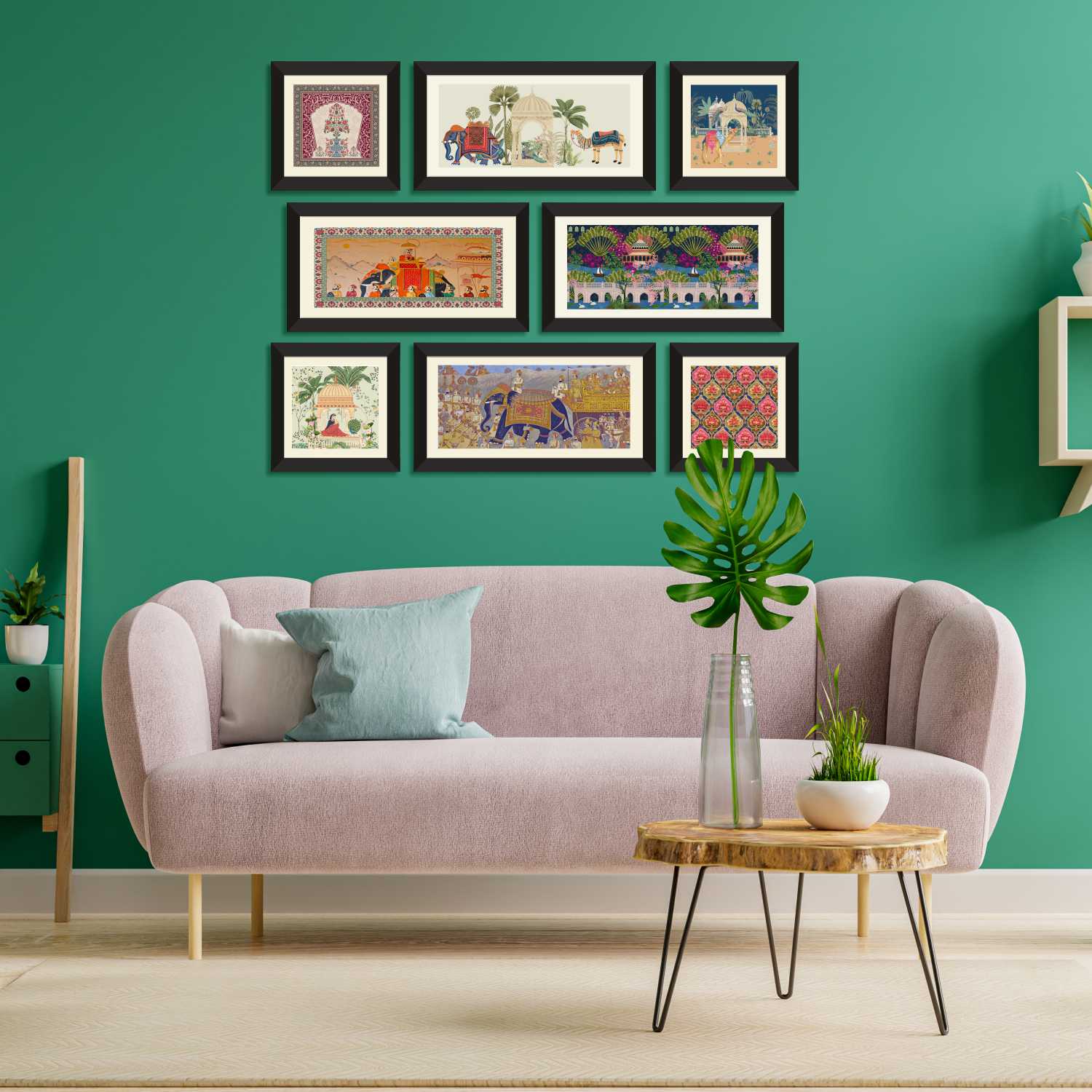 Indian Ethnic Mughal Painting Framed For Living Room Wall Decoration.