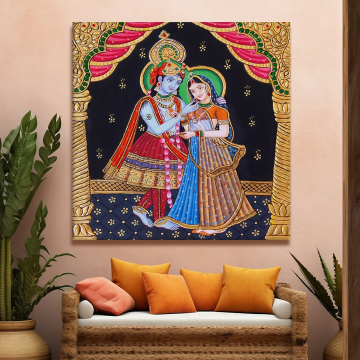 Indian Ethnic Tanjore Wall Art Canvas Painting For Bedroom Wall Decoration