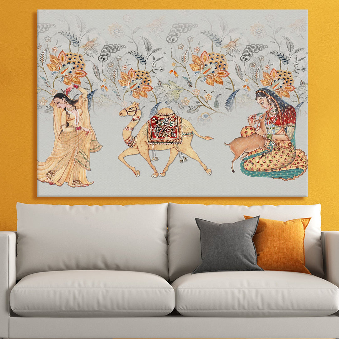 Indian Ethnic Traditional Wall Art Large Size Canvas Painting For Home and Hotels Wall Decoration. (ETHWA17)