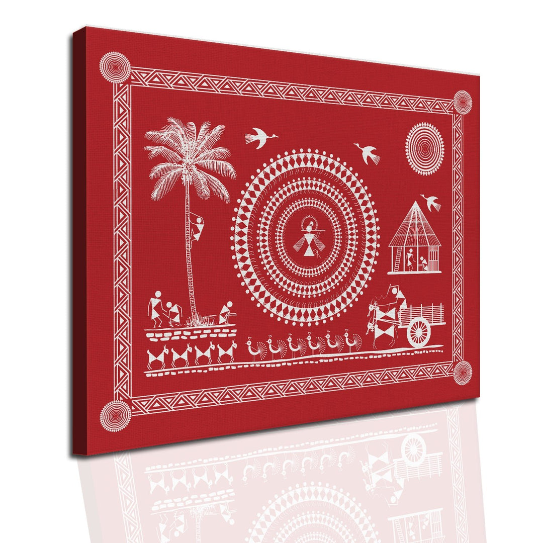 Indian Ethnic Warli Wall Art Large Size Canvas Painting For Home Decoration