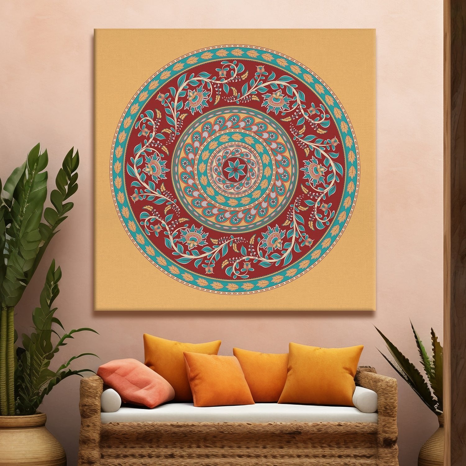Kalamkari Indian Traditional Canvas Painting with Large Framed Canvas Wall Art Paper Plane Design