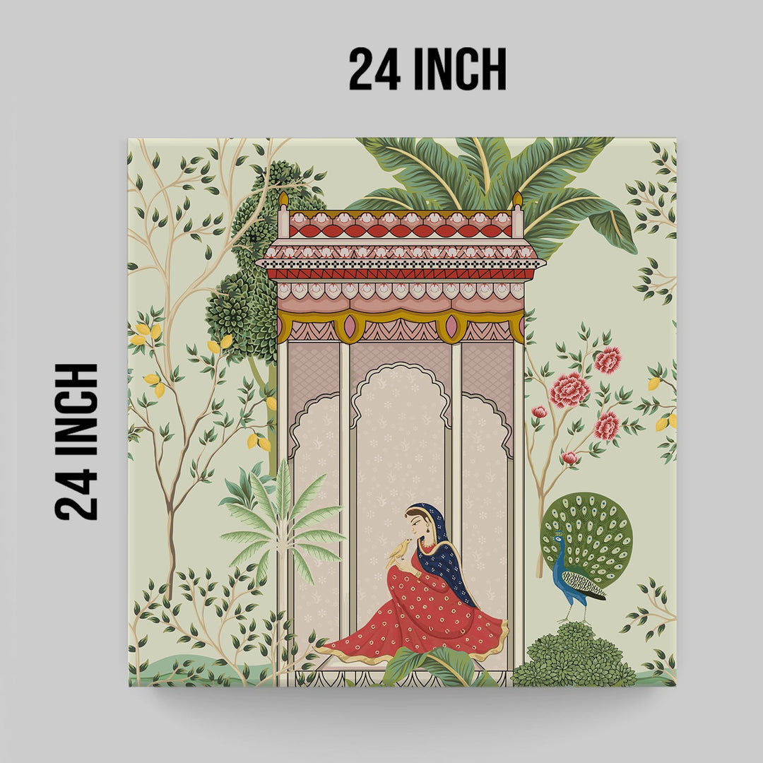 Indian Traditional Mughal Queen Canvas Painting For Living Rooms (24 X 24 Inch)