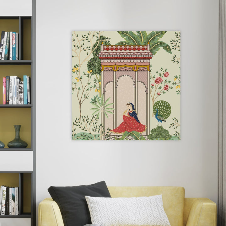 Indian Traditional Mughal Queen Canvas Painting For Living Rooms (24 X 24 Inch)