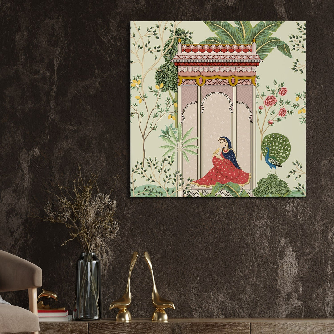 Indian Traditional Mughal Queen Canvas Painting For Living Rooms (24 X 24 Inch)