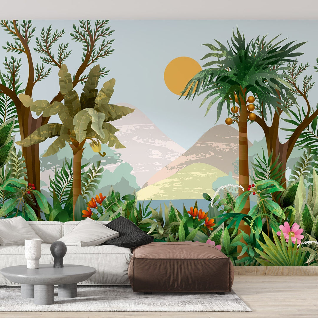 Jungle Rainforest Topical landscape wallpaper For Kids Room Wall Decoration.