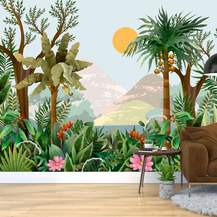 Jungle Rainforest Topical landscape wallpaper For Kids Room Wall Decoration.