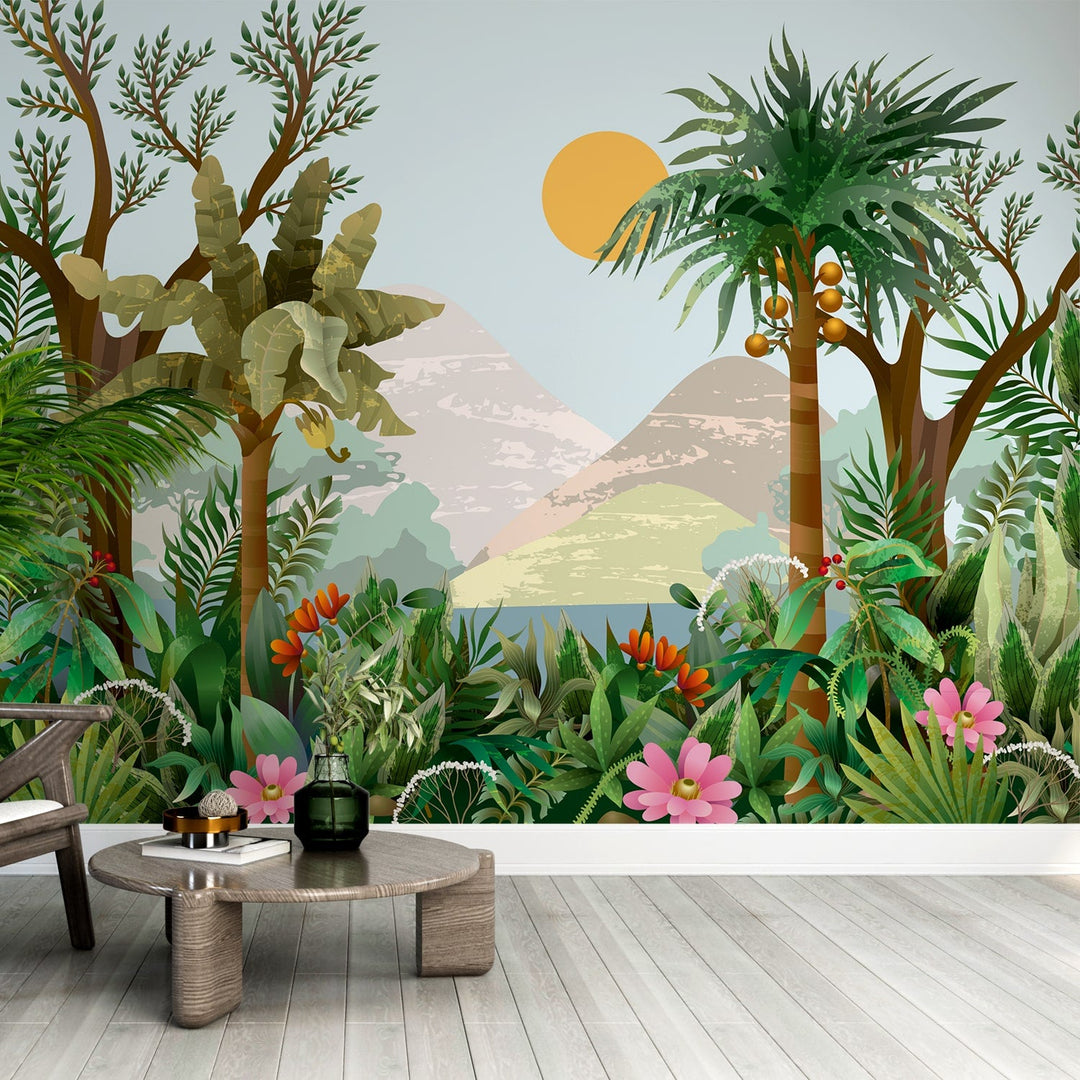 Jungle Rainforest Topical landscape wallpaper For Kids Room Wall Decoration.