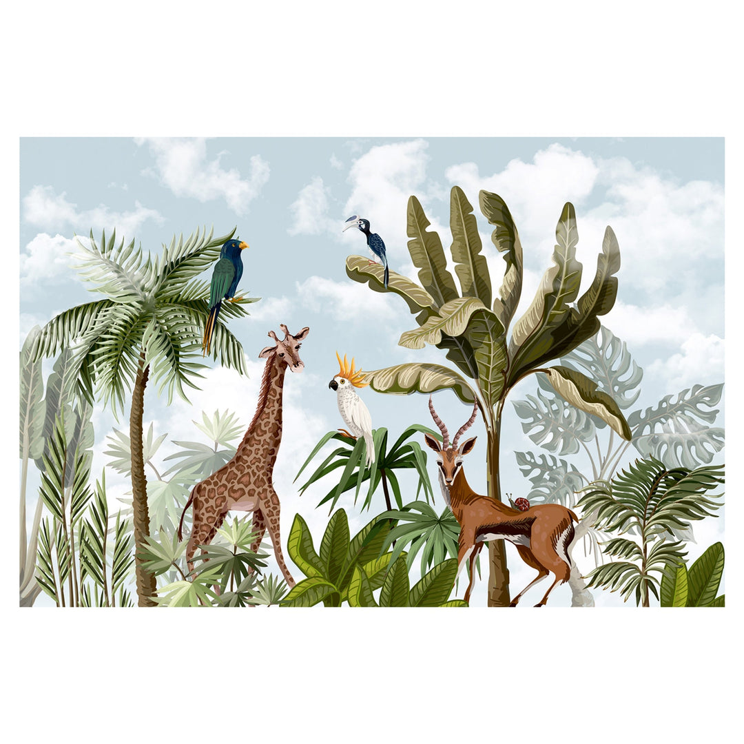 Jungle Safari Animal with Topical wallpaper Murals For Kids Room decoration.