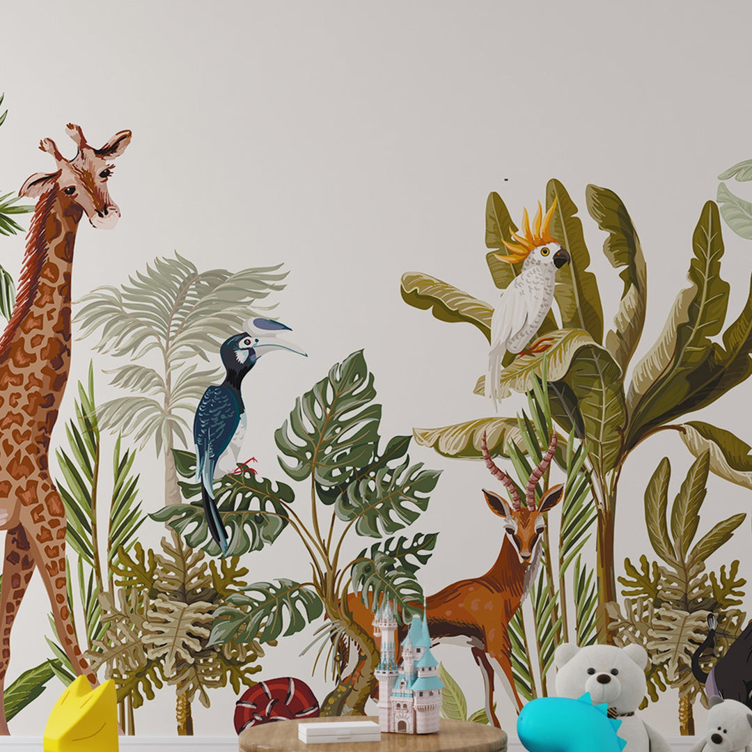 Jungle Safari Wallpaper Mural For Kids Room Wall Decoration