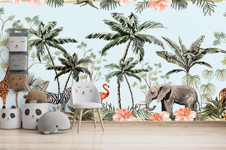 Jungle theme Wallpaper Mural For Children's Room Wall decoration.