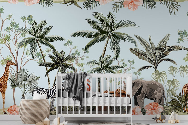 Jungle theme Wallpaper Mural For Children's Room Wall decoration.