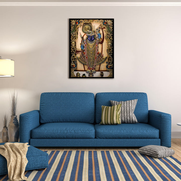 Krishna Avatar God Shreenathji Canvas Painting frame for Home & Office (24in x 18inch).