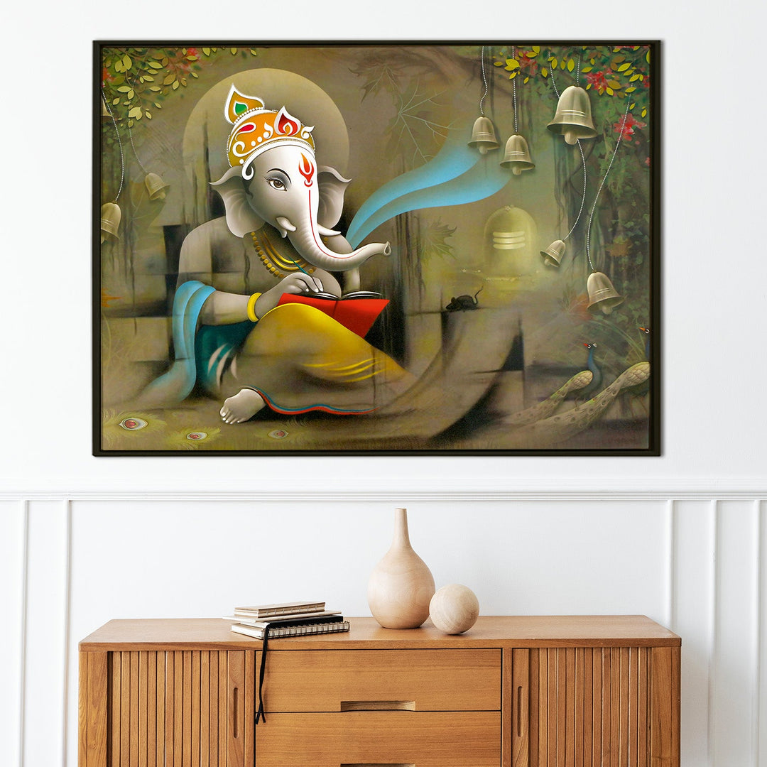 Large sized framed Lord Ganesha canavs painting for home and office. (GNWA01)