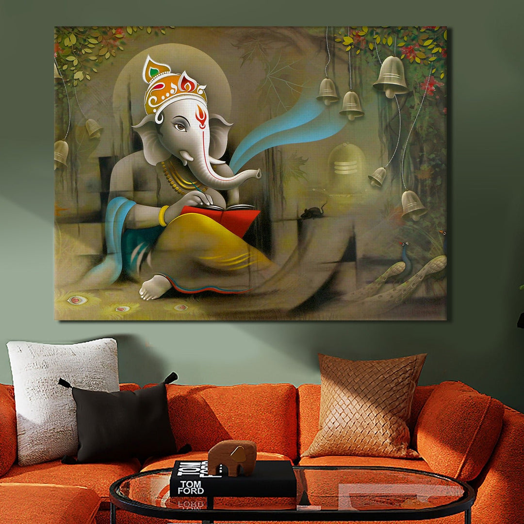 Large sized framed Lord Ganesha canavs painting for home and office. (GNWA01)