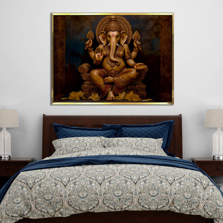 Large sized framed Lord Ganesha canvas painting for home and office. (GNWA04)