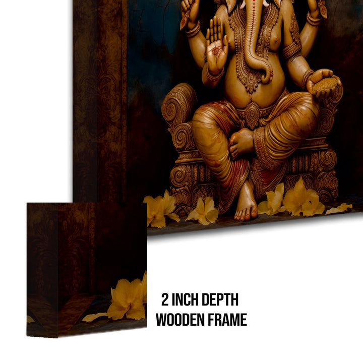 Large sized framed Lord Ganesha canvas painting for home and office. (GNWA04)