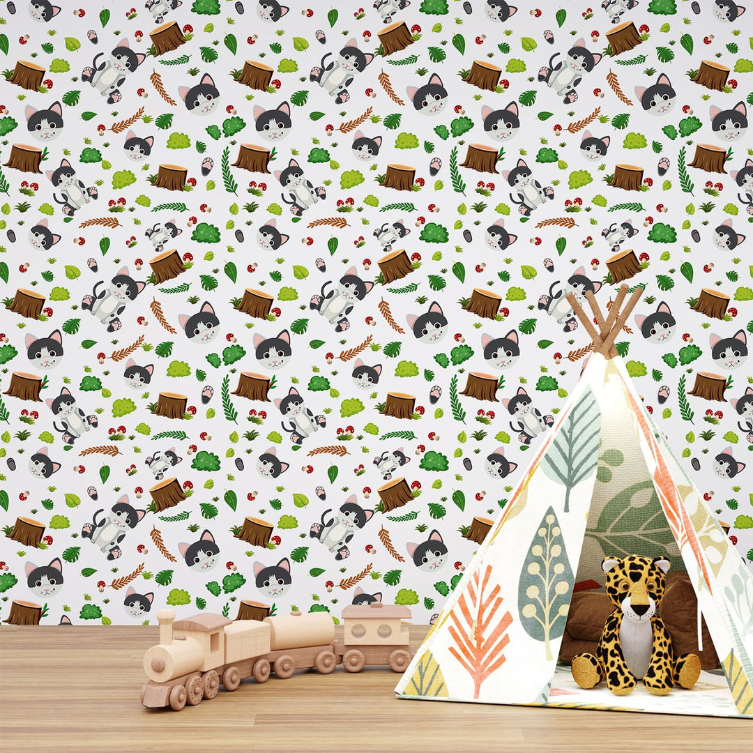 Leafs with Cats Wallpaper For Children's room home decor