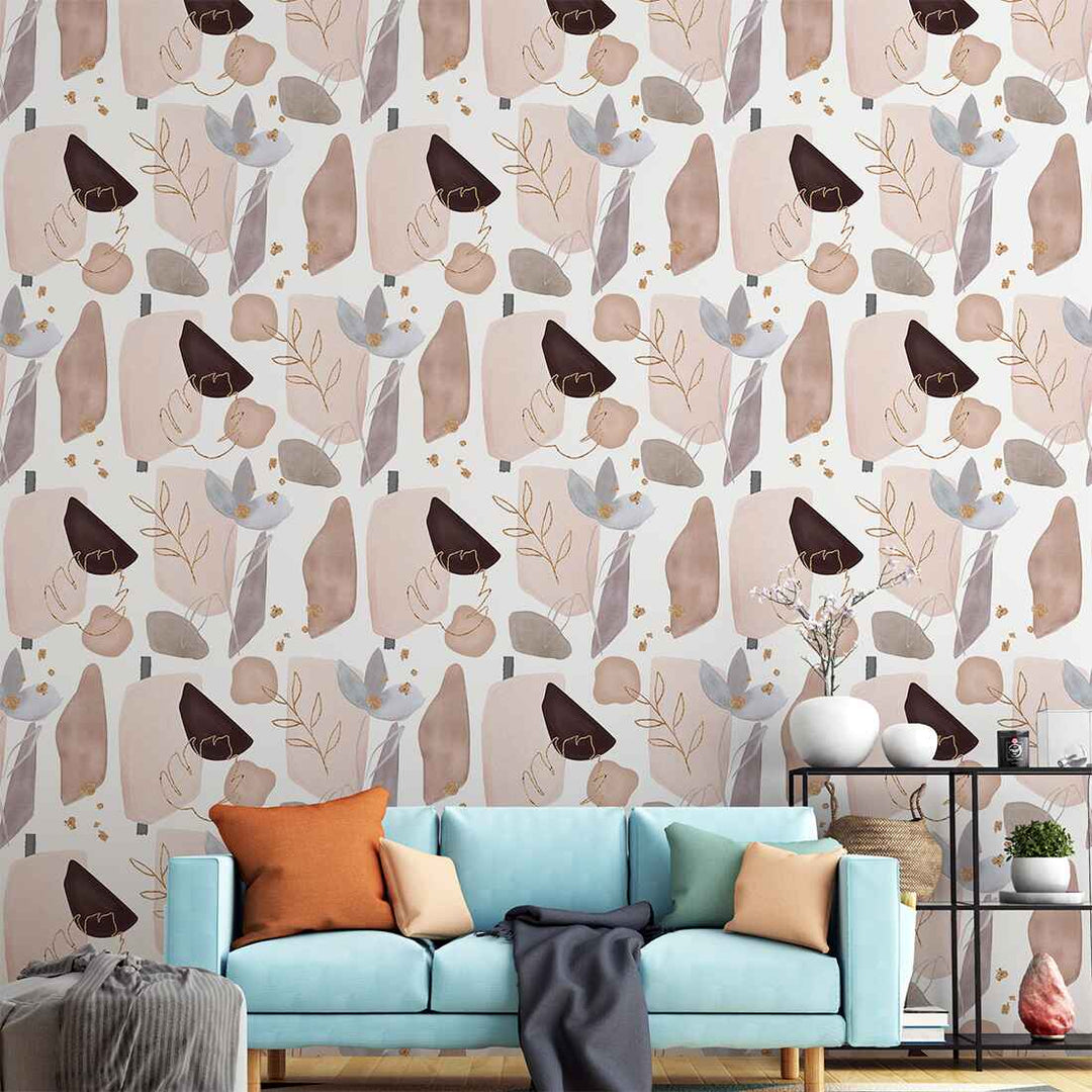 Light Matte Wallpaper with Brown and Beige Watercolor Wallpaper For Living Room decor