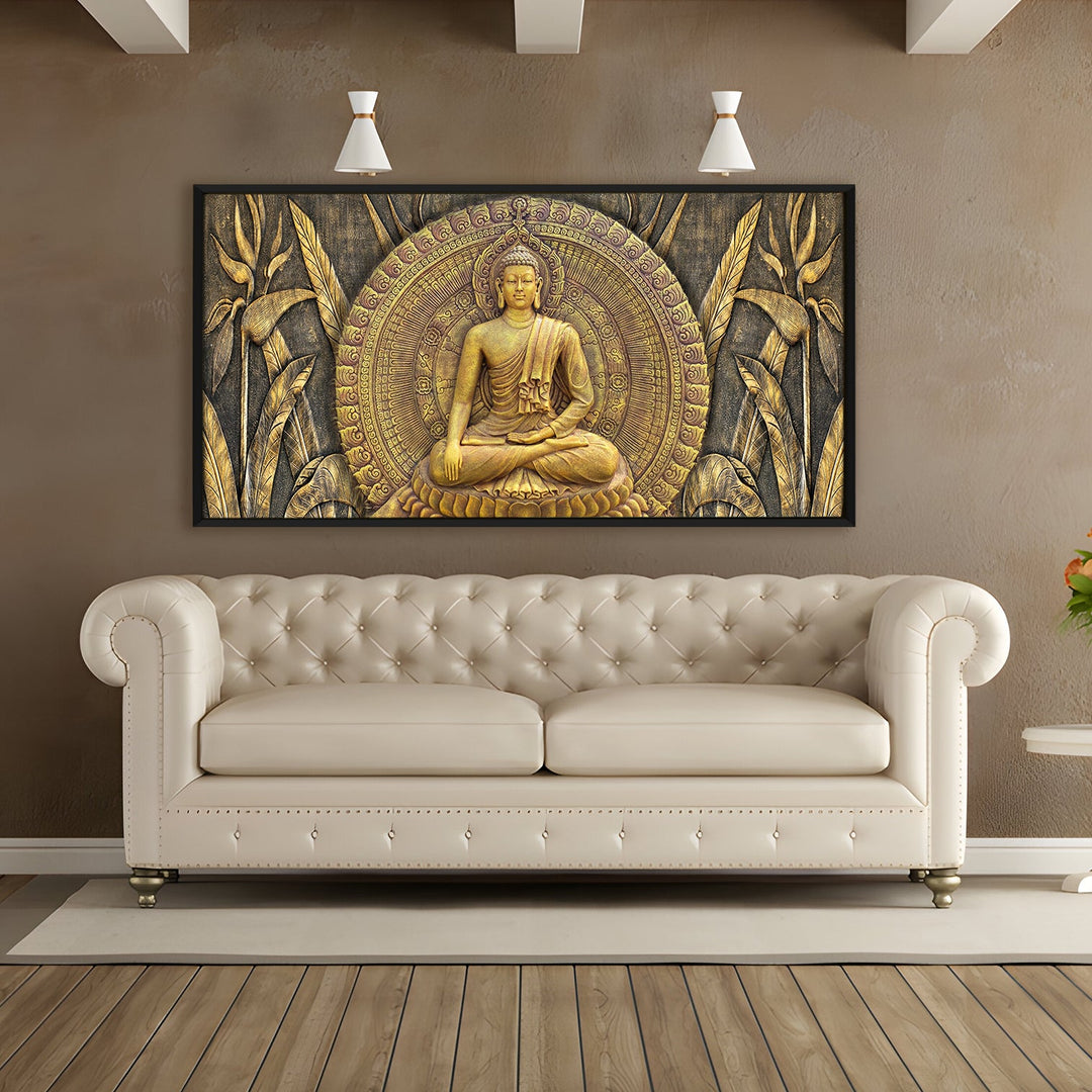 Lord Buddha Canvas Painting For Home Decor, Office walls and Hotels, Resorts Wall Decoration 24 inch x 48 inch (BDWA08)