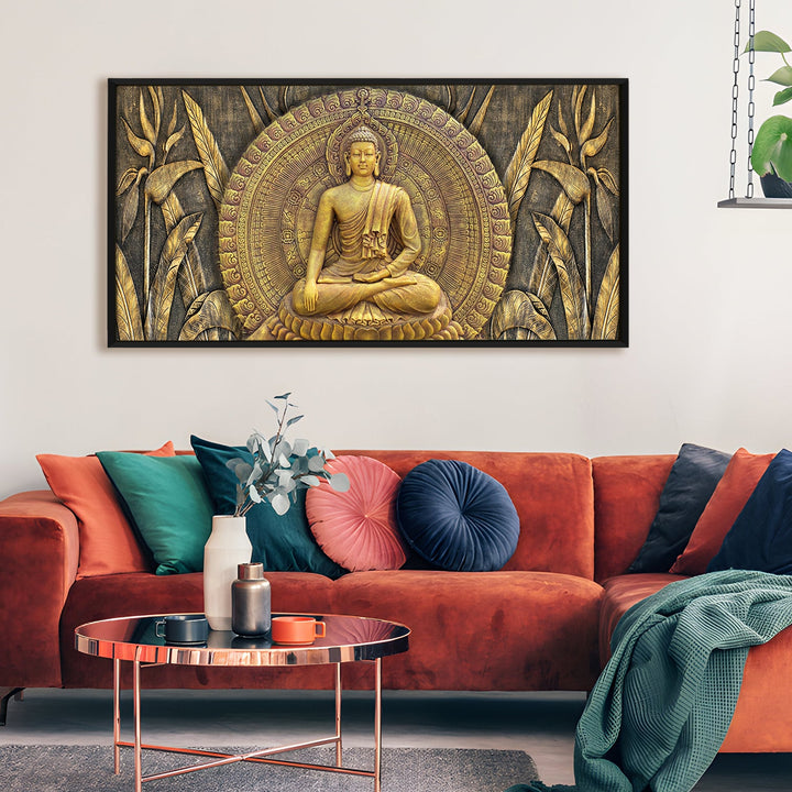 Lord Buddha Canvas Painting For Home Decor, Office walls and Hotels, Resorts Wall Decoration 24 inch x 48 inch (BDWA08)