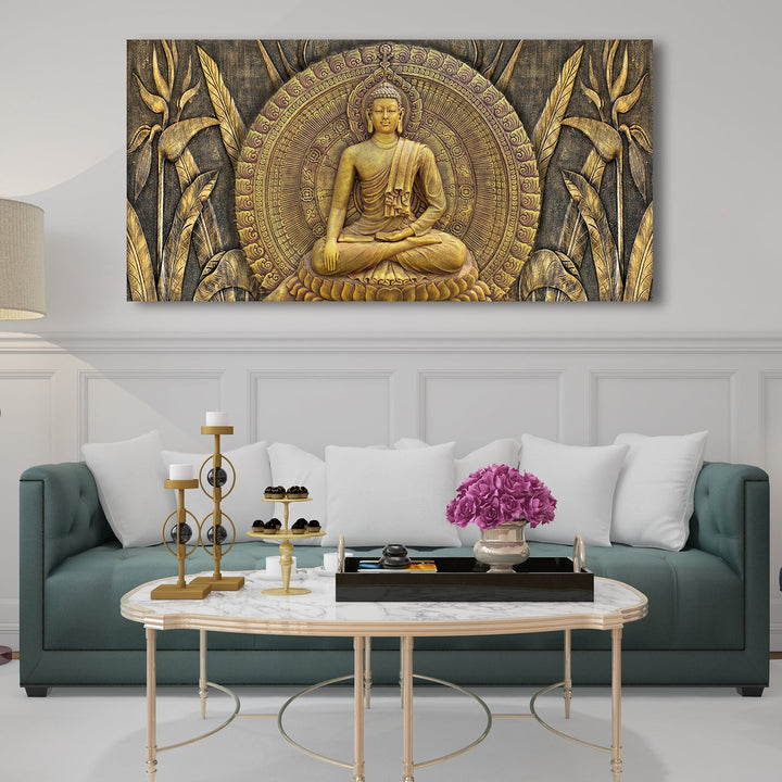 Lord Buddha Canvas Painting For Home Decor, Office walls and Hotels, Resorts Wall Decoration 24 inch x 48 inch (BDWA08)