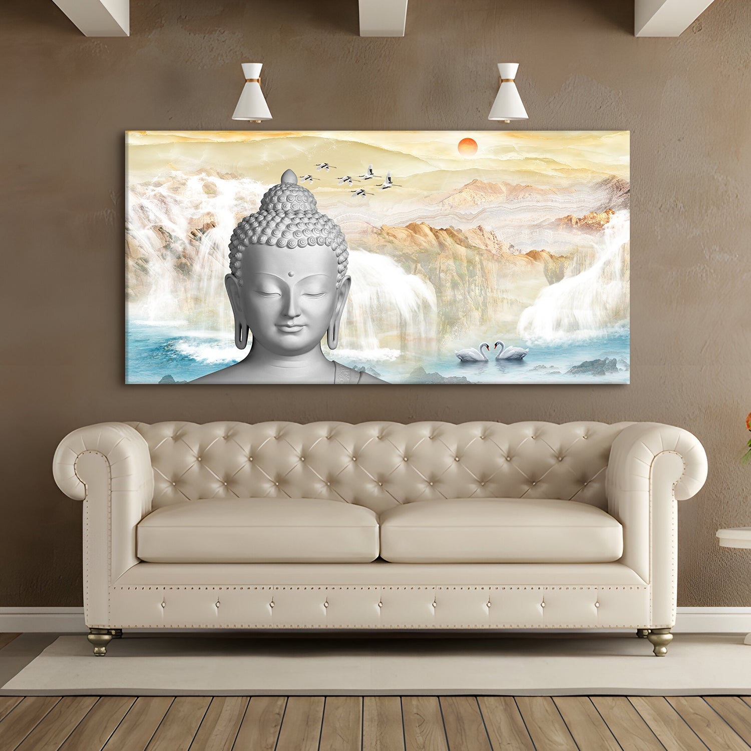 Lord Buddha Canvas Painting For Home Decor, Office walls and Hotels, Resorts Wall Decoration 24 inch x 48 inch (BDWA12)